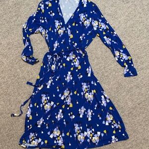 Boden Stretched Jersey Wrap Dress in Blue Floral Size 16 Long